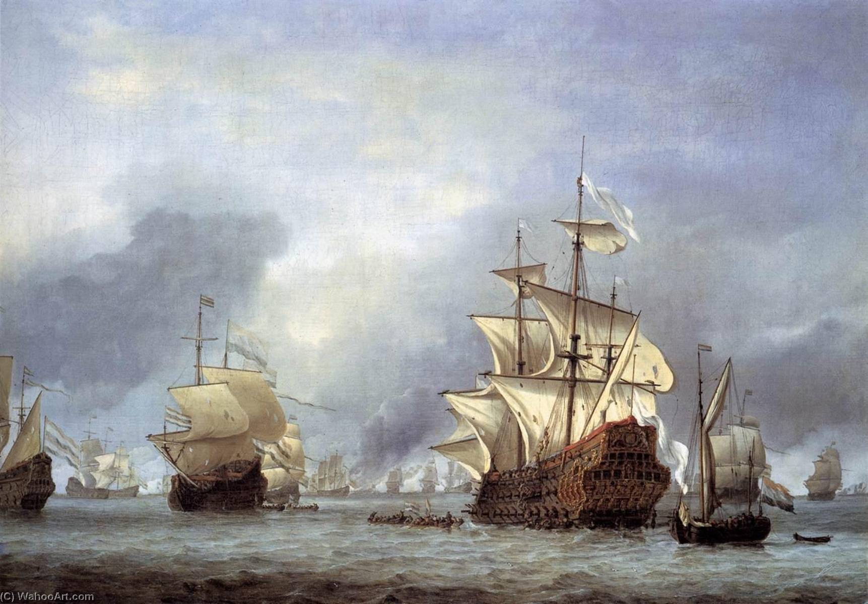 Wikioo.org – L'Enciclopedia delle Belle Arti - Pittura, Opere di Willem Van De Velde The Younger - la presa del Inglese Nave ammiraglia il reale Principe
