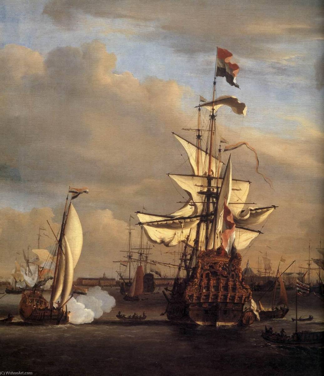 WikiOO.org - Εγκυκλοπαίδεια Καλών Τεχνών - Ζωγραφική, έργα τέχνης Willem Van De Velde The Younger - The Gouden Leeuw before Amsterdam (detail)