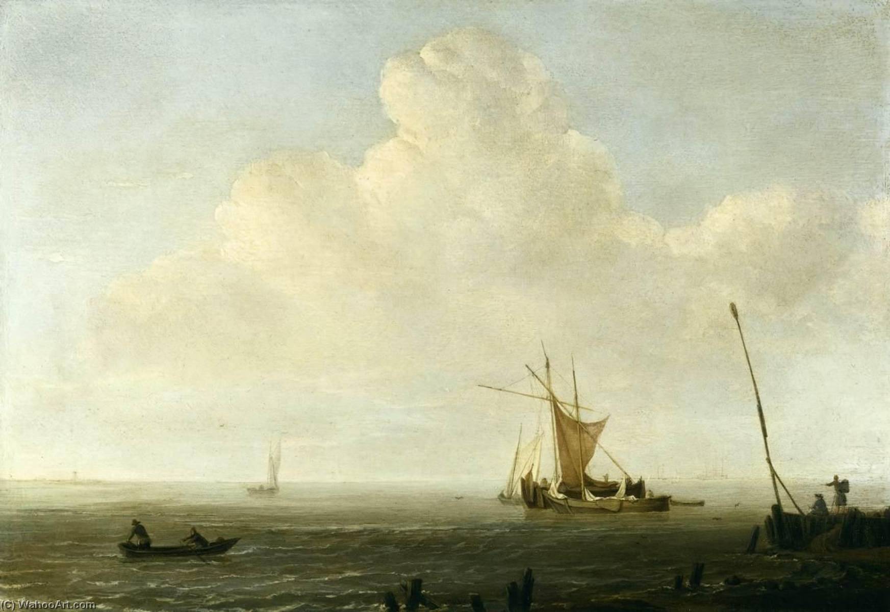 WikiOO.org – 美術百科全書 - 繪畫，作品 Willem Van De Velde The Younger - 一个 Kaag  和 Smalschip 在 锚