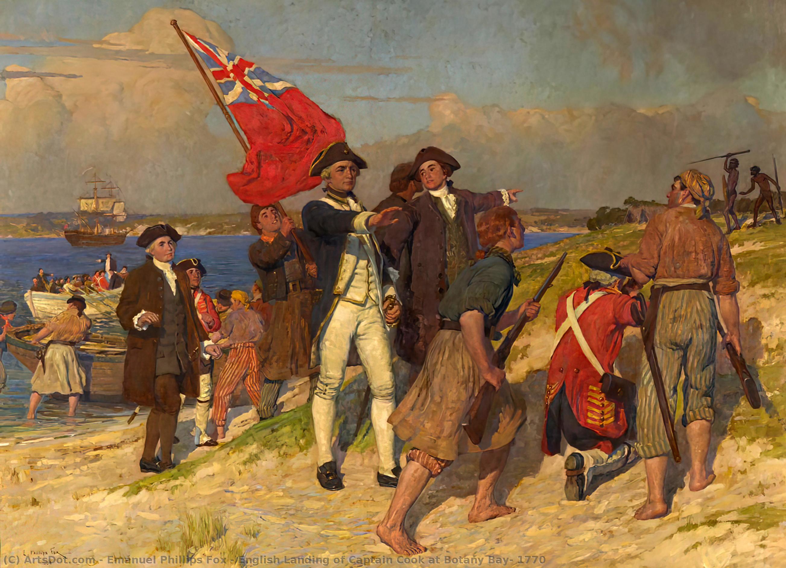 Wikioo.org - Bách khoa toàn thư về mỹ thuật - Vẽ tranh, Tác phẩm nghệ thuật Emanuel Phillips Fox - English Landing of Captain Cook at Botany Bay, 1770