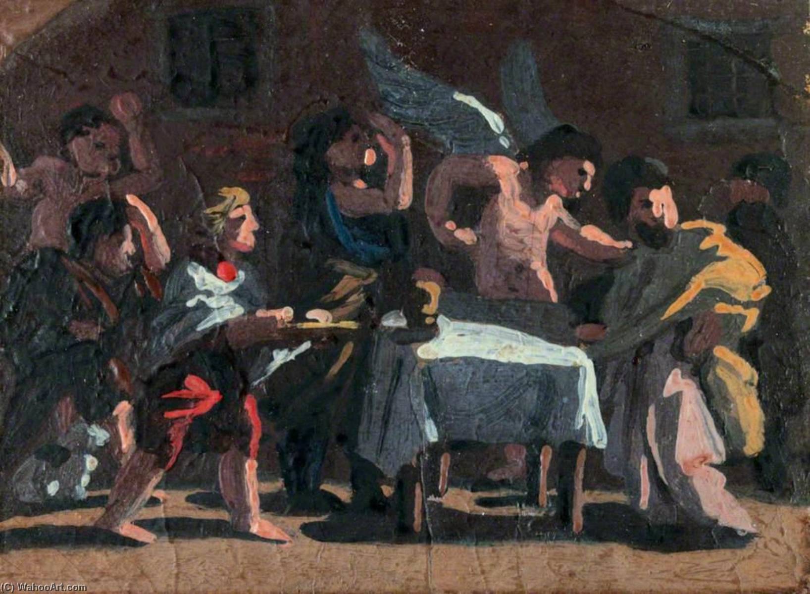 Wikioo.org - The Encyclopedia of Fine Arts - Painting, Artwork by Benjamin West - Feast Scene with an Angel (sketch)