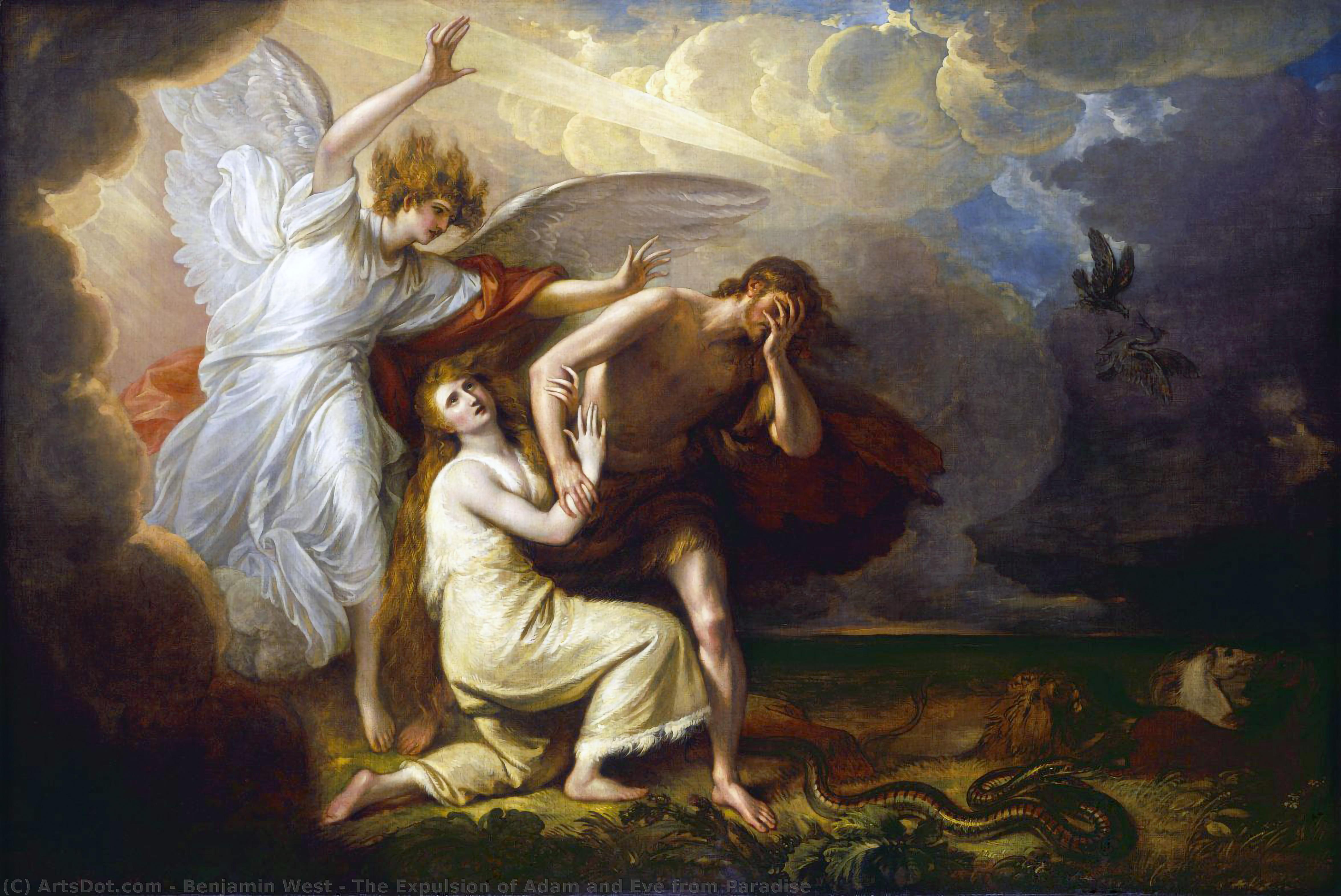 Wikioo.org - The Encyclopedia of Fine Arts - Painting, Artwork by Benjamin West - The Expulsion of Adam and Eve from Paradise