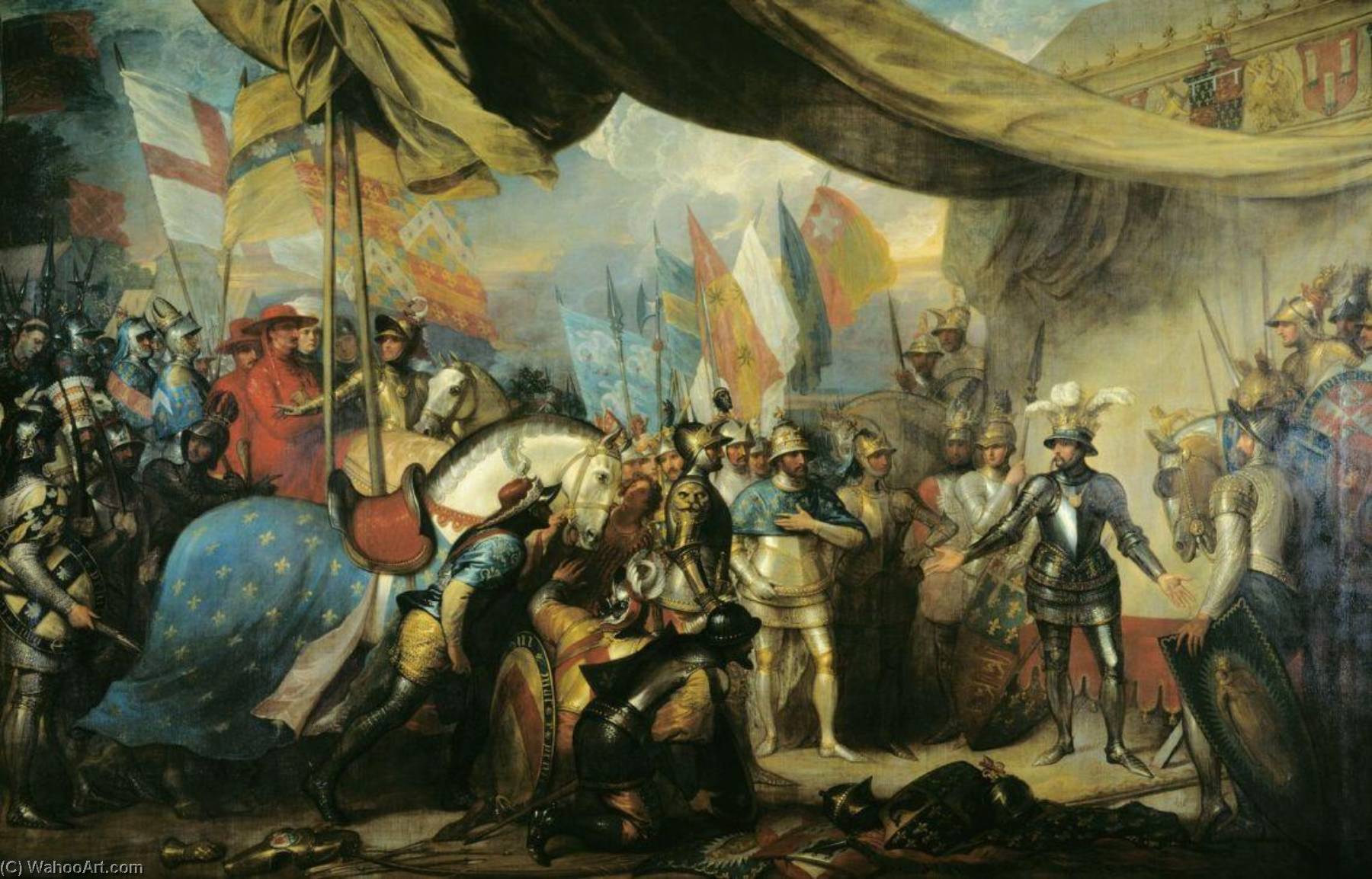 Wikioo.org - The Encyclopedia of Fine Arts - Painting, Artwork by Benjamin West - Edward, the Black Prince, Receiving King John of France after the Battle of Poitiers
