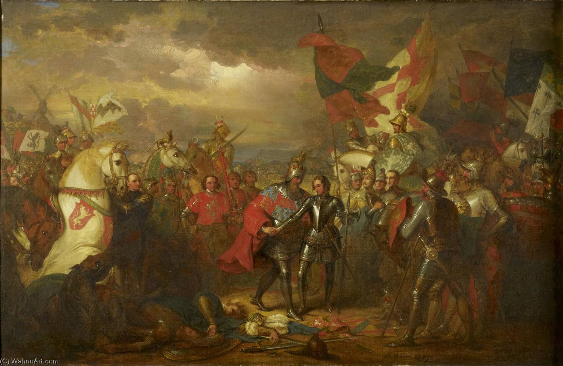 Wikioo.org - The Encyclopedia of Fine Arts - Painting, Artwork by Benjamin West - Edward III (1312 1377) with the Black Prince (1330 1376) after the Battle of Crecy (1346)
