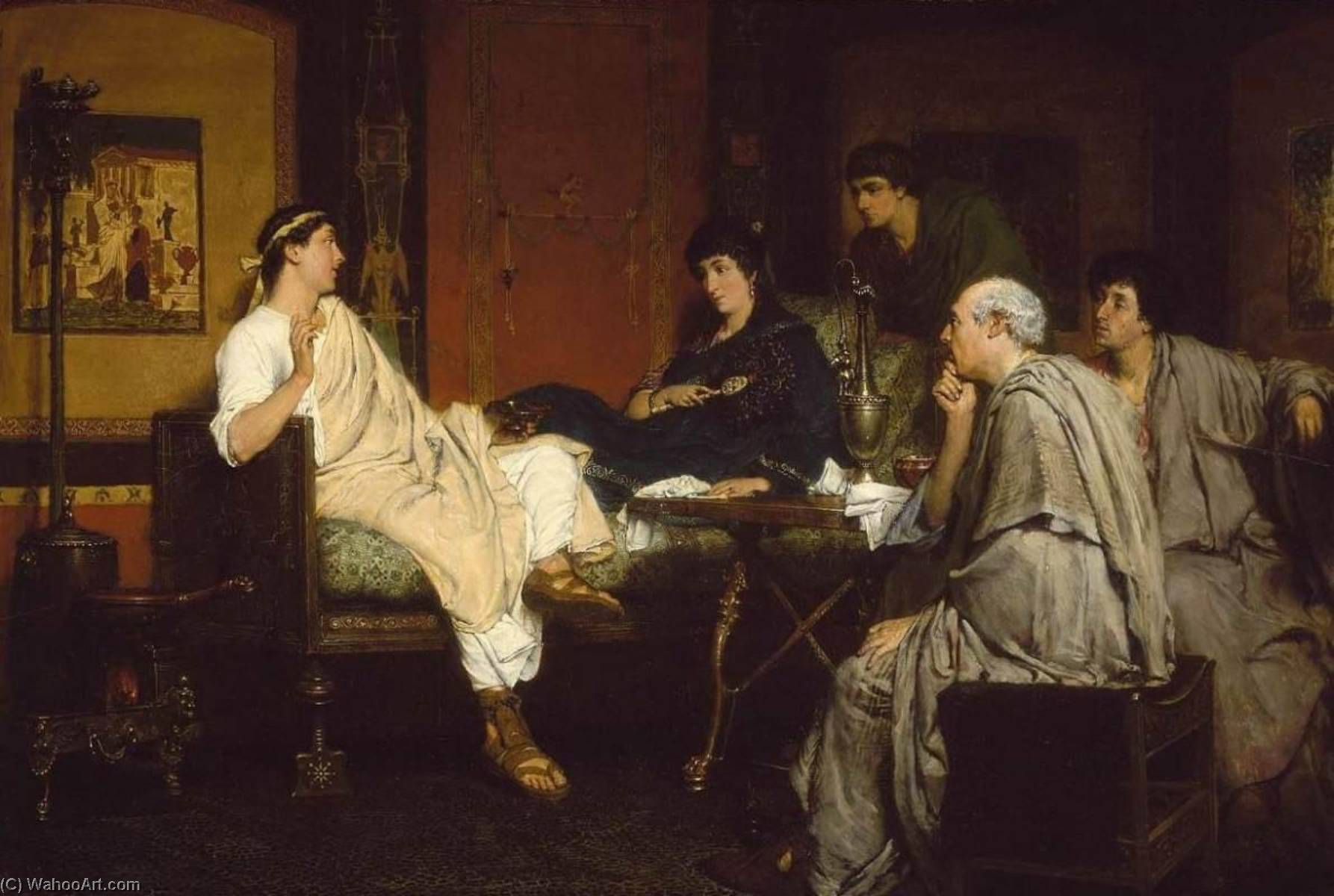 Wikioo.org - The Encyclopedia of Fine Arts - Painting, Artwork by Lawrence Alma-Tadema - Tibullus at Delias House
