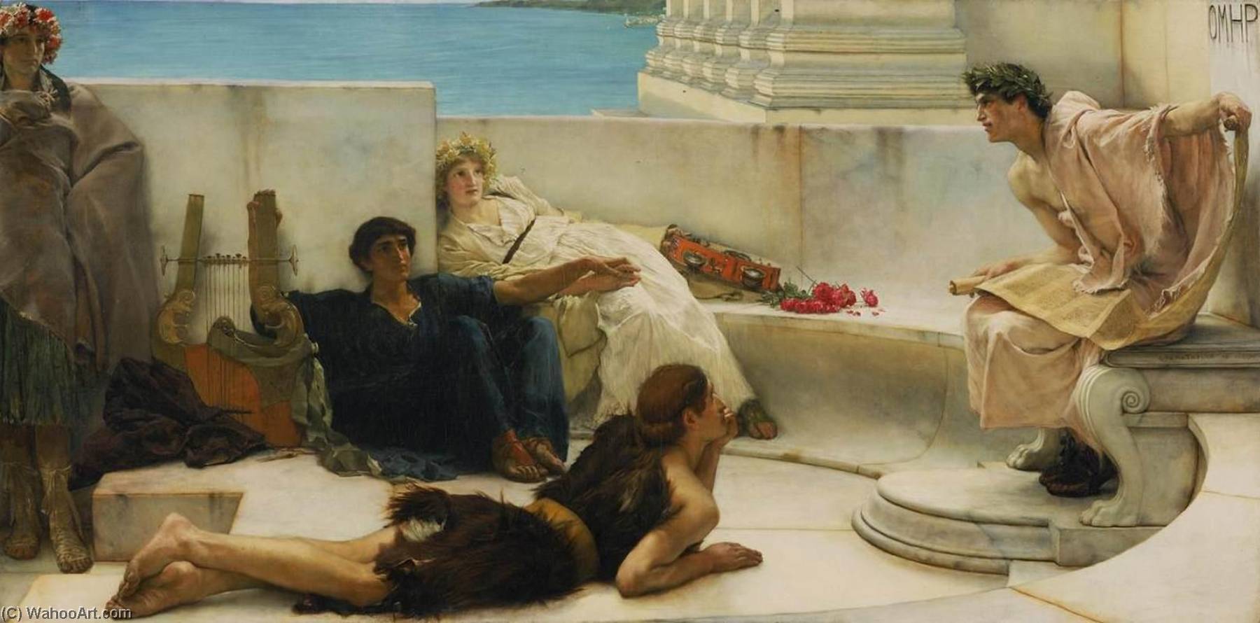 Wikioo.org - The Encyclopedia of Fine Arts - Painting, Artwork by Lawrence Alma-Tadema - Reading from Homer