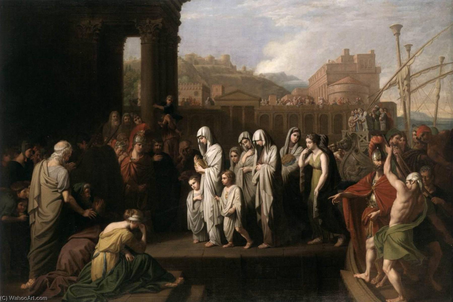 Wikioo.org - The Encyclopedia of Fine Arts - Painting, Artwork by Benjamin West - Agrippina Landing at Brundisium with the Ashes of Germanicus