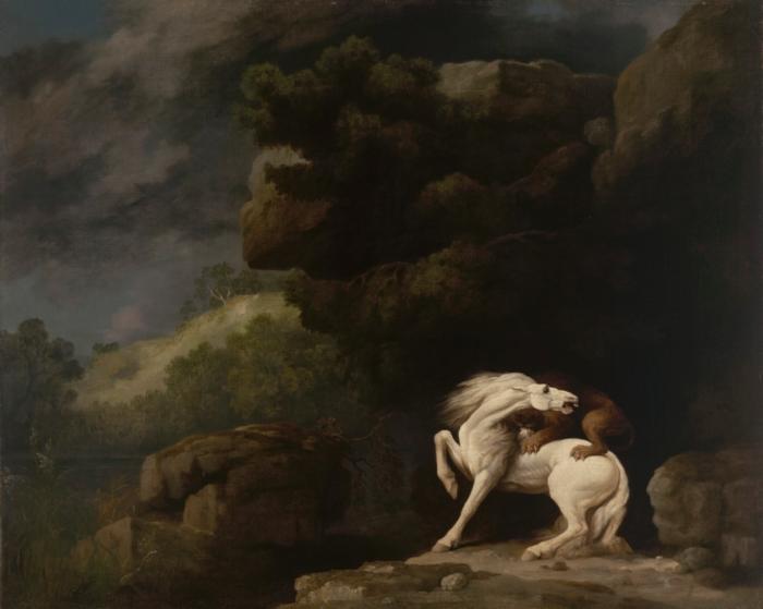 Wikioo.org - The Encyclopedia of Fine Arts - Painting, Artwork by George Stubbs - A Lion attacking a Horse