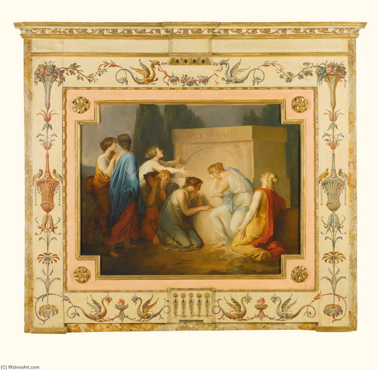 Wikioo.org - Bách khoa toàn thư về mỹ thuật - Vẽ tranh, Tác phẩm nghệ thuật Vincenzo Camuccini - A group of female mourners at the tomb of Achilles