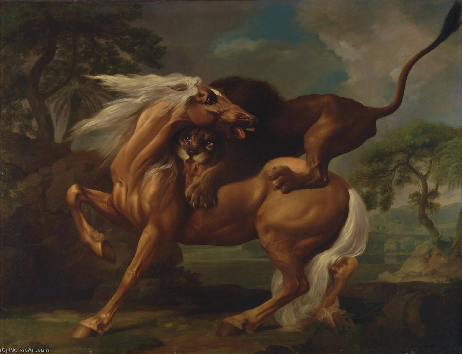 Wikioo.org - สารานุกรมวิจิตรศิลป์ - จิตรกรรม George Stubbs - Lion Attacking a Horse