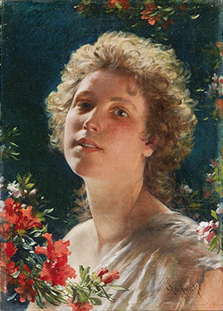 Wikioo.org - The Encyclopedia of Fine Arts - Painting, Artwork by Wladyslaw Czachórski - Girl with azalea flowers