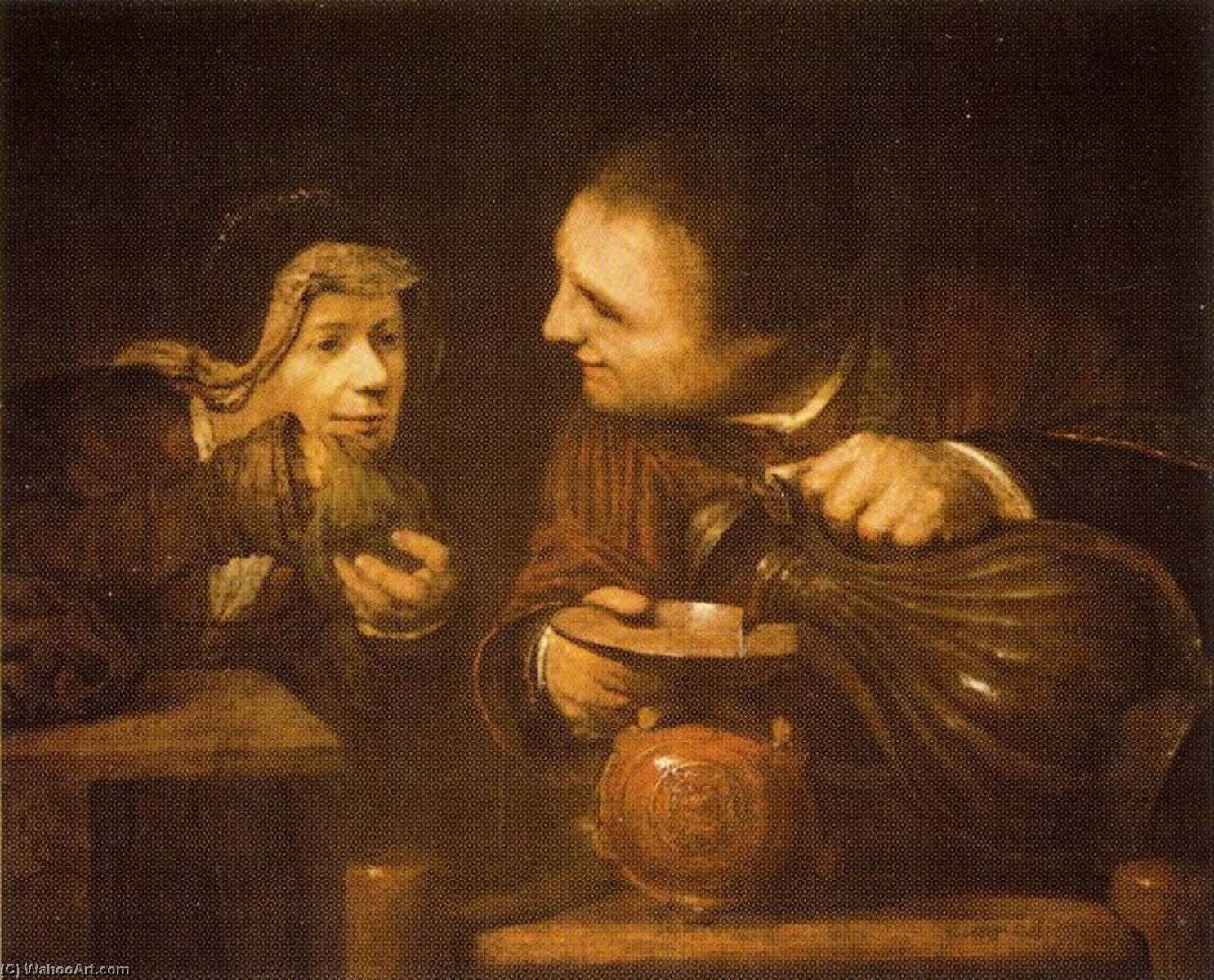 Wikioo.org - The Encyclopedia of Fine Arts - Painting, Artwork by Aert De Gelder - Elisha and the Widow of the Prophet Pouring the Flasks of Oil