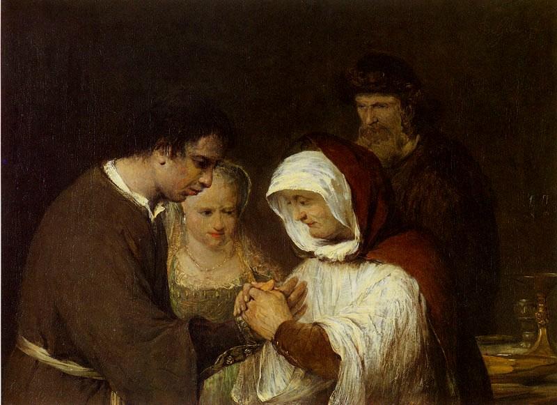 Wikioo.org - The Encyclopedia of Fine Arts - Painting, Artwork by Aert De Gelder - Hannah Blessing Tobias and Sarah