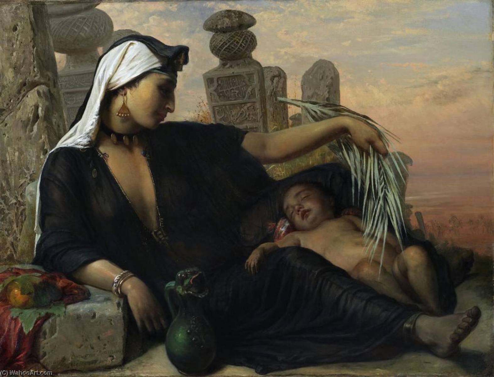 Wikioo.org - Die Enzyklopädie bildender Kunst - Malerei, Kunstwerk von Elisabeth Jerichau Baumann - ein ägyptischer Fellah Frau mit ihr kind