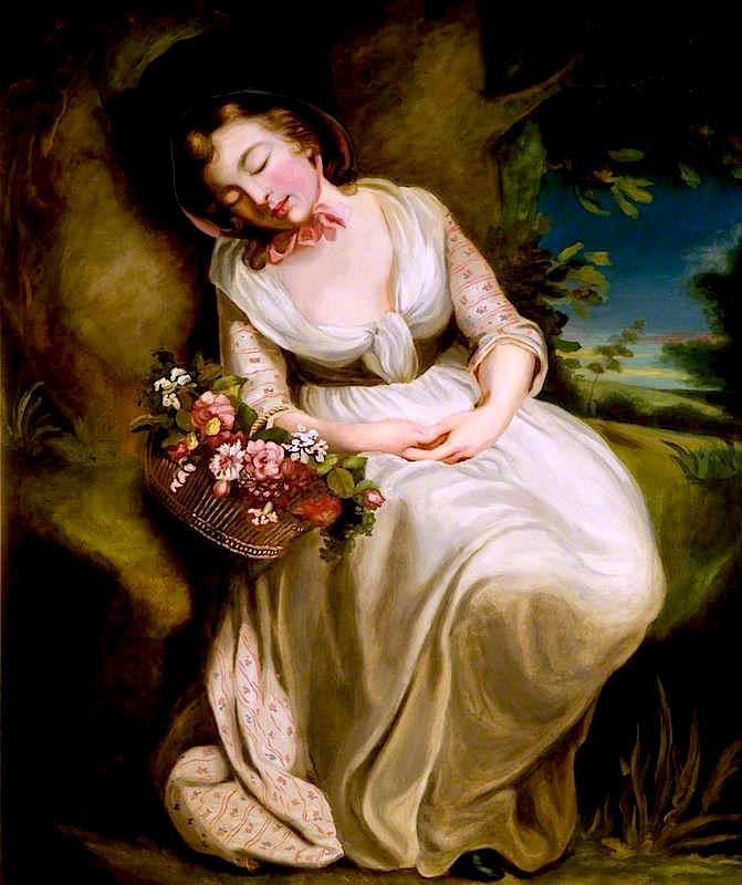 WikiOO.org - Encyclopedia of Fine Arts - Lukisan, Artwork John Opie - A Girl with a Basket of Flowers