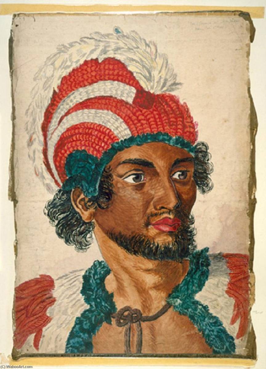 WikiOO.org – 美術百科全書 - 繪畫，作品 John Webber - 英语 男人  的 三明治 群岛 与他 头盔