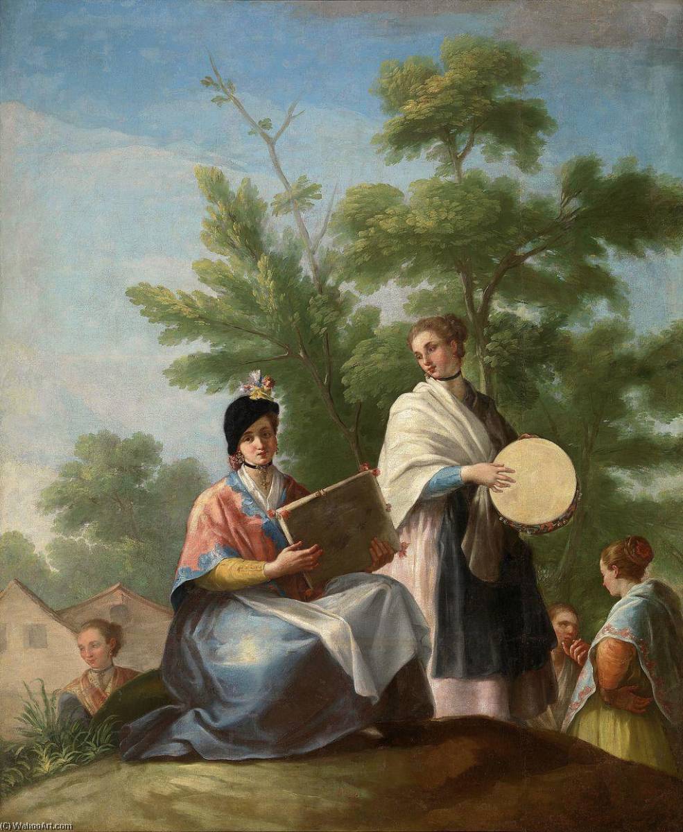 Wikioo.org - The Encyclopedia of Fine Arts - Painting, Artwork by Ramon Bayeu Y Subias - Girls playing the tambourine