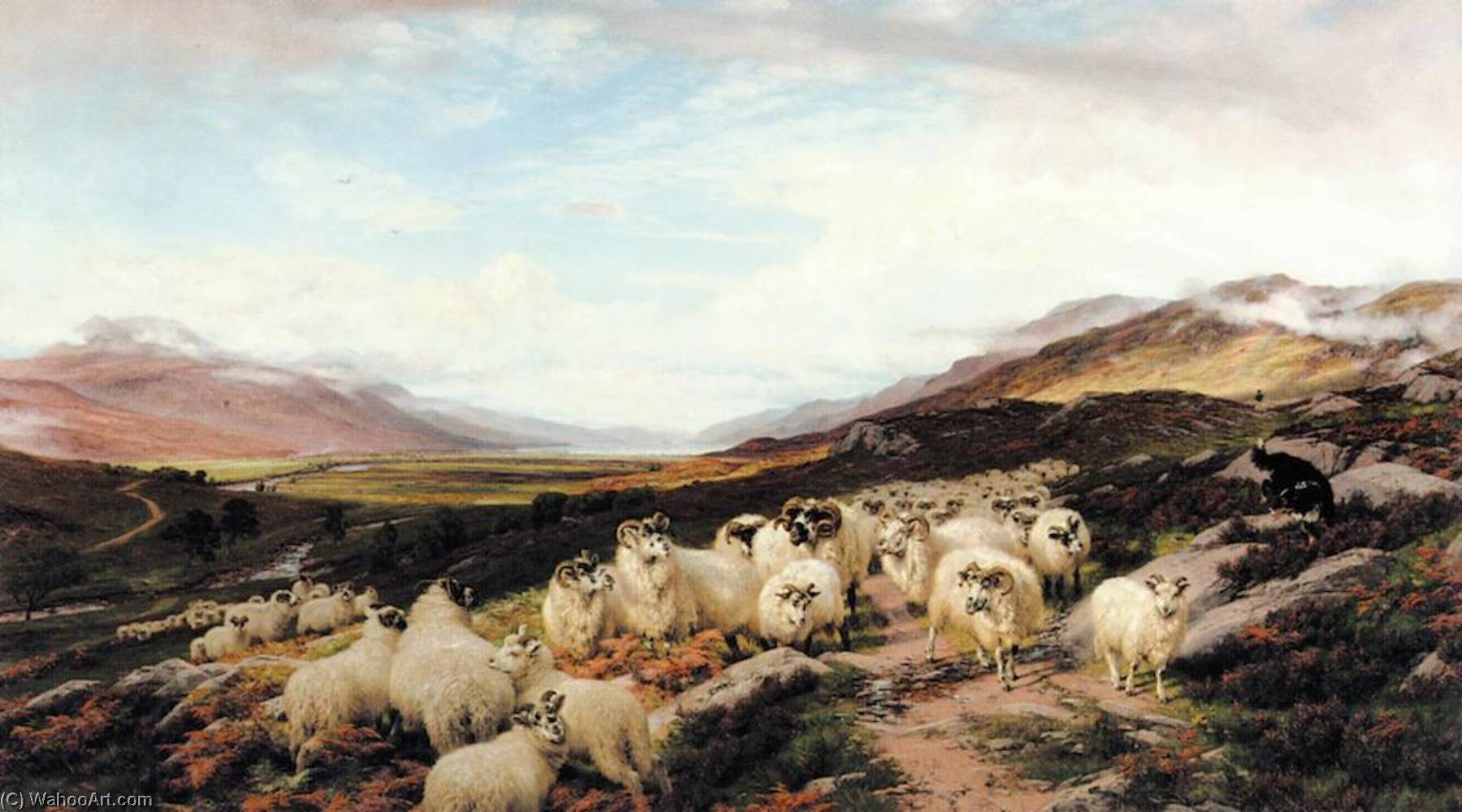 Wikioo.org - The Encyclopedia of Fine Arts - Painting, Artwork by Henry William Banks Davis - Gathering the Flocks, Loch Maree