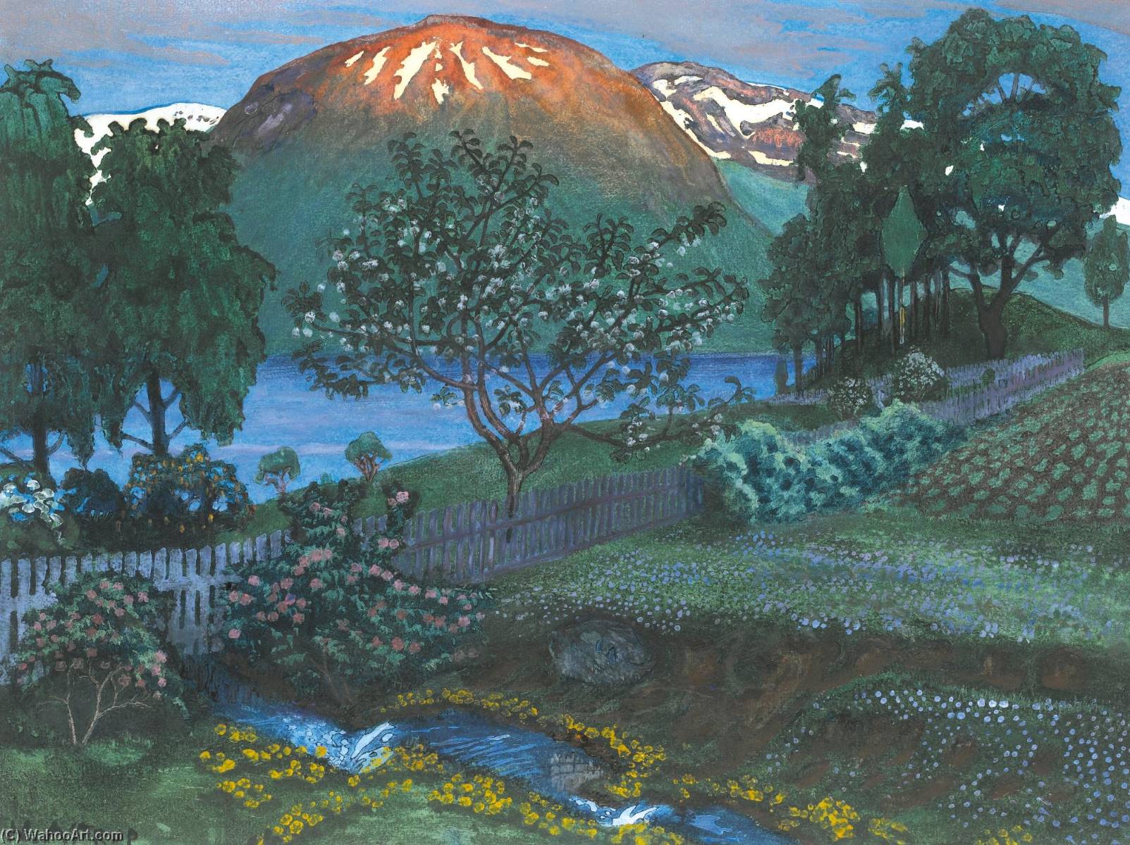 WikiOO.org - Encyclopedia of Fine Arts - Lukisan, Artwork Nikolai Astrup - Juninatt i haven (A Night in June in the Garden)