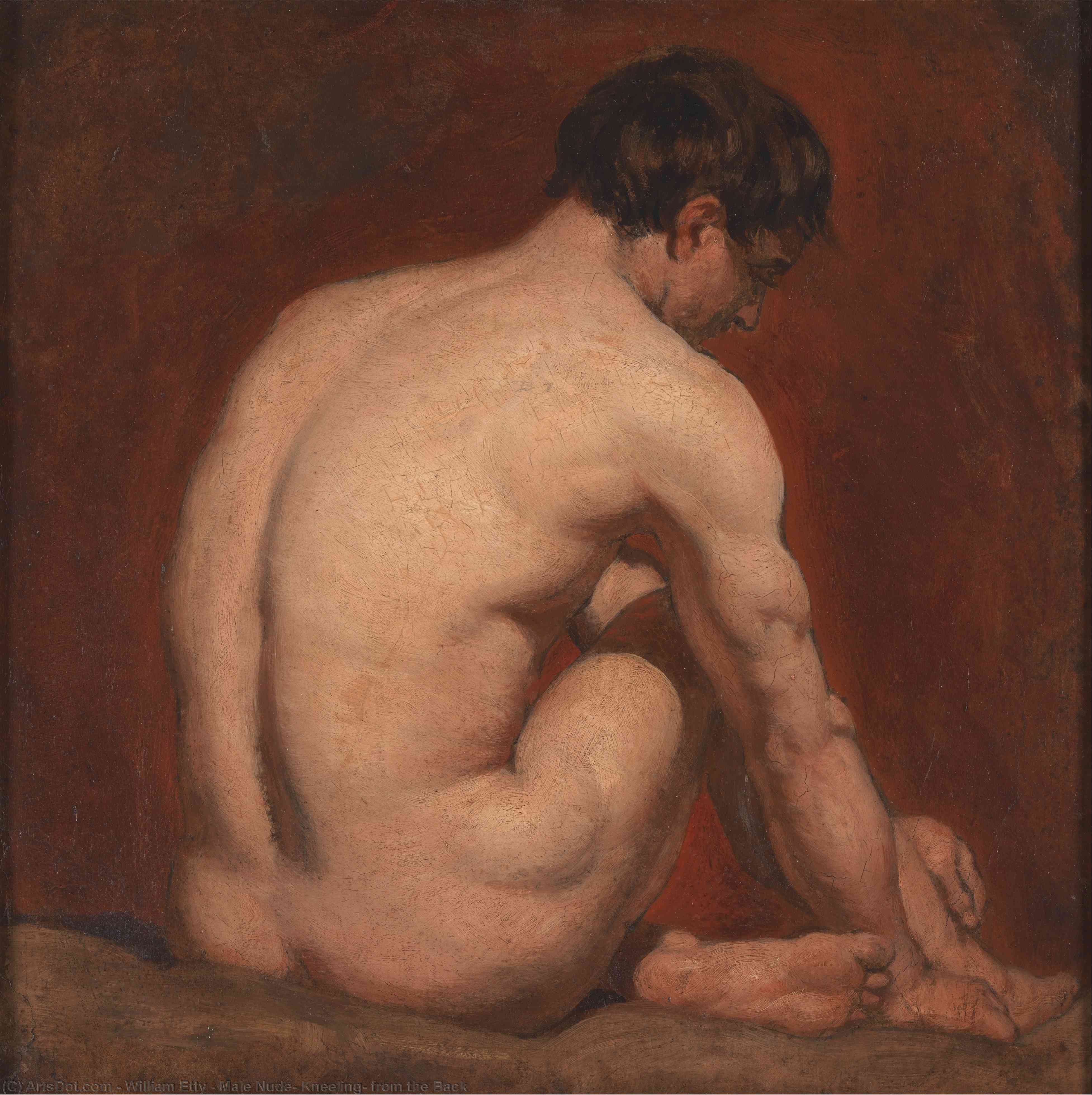 Wikioo.org - The Encyclopedia of Fine Arts - Painting, Artwork by William Etty - Male Nude, Kneeling, from the Back