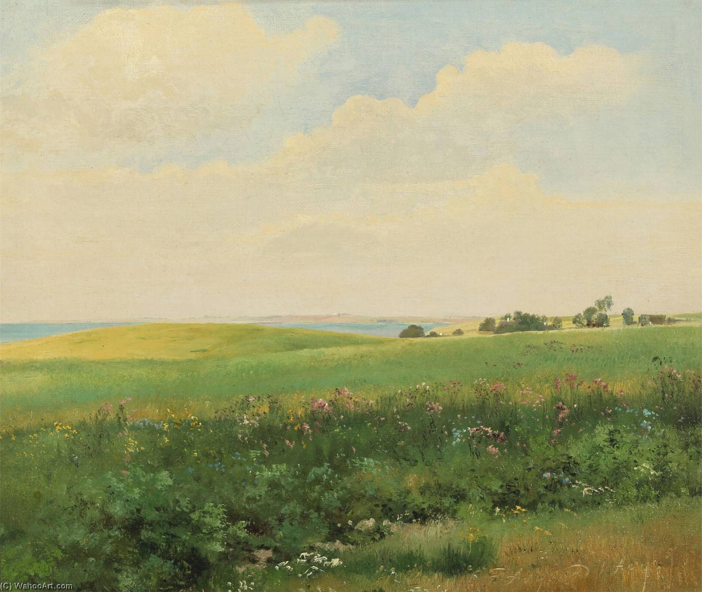 Wikioo.org - The Encyclopedia of Fine Arts - Painting, Artwork by Carl Frederik Peder Aagaard - Summer landscape with rolling fields