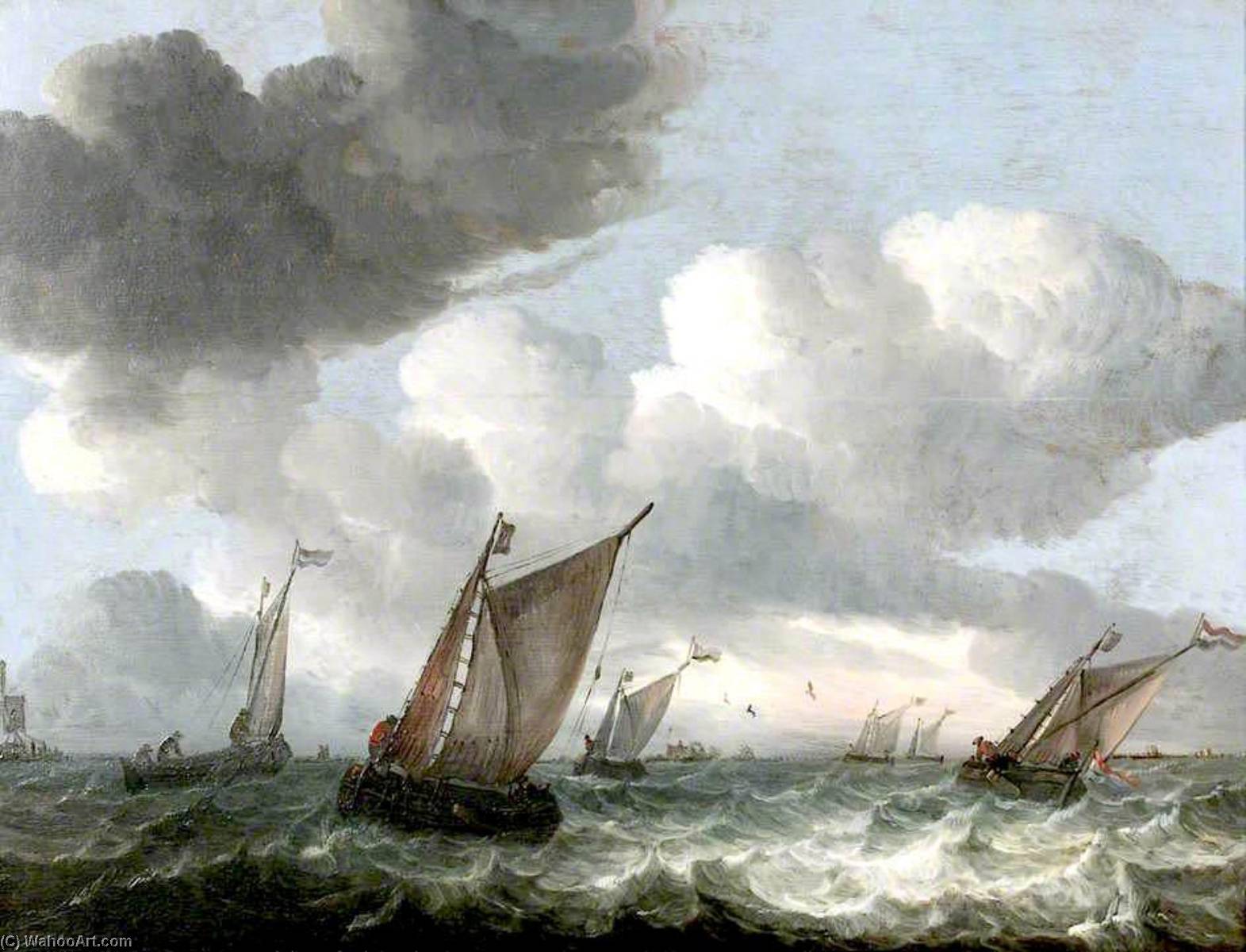 Wikioo.org - The Encyclopedia of Fine Arts - Painting, Artwork by Abraham Hendriksz Van Beijeren - Fishing Boats off the Coast in a Choppy Sea
