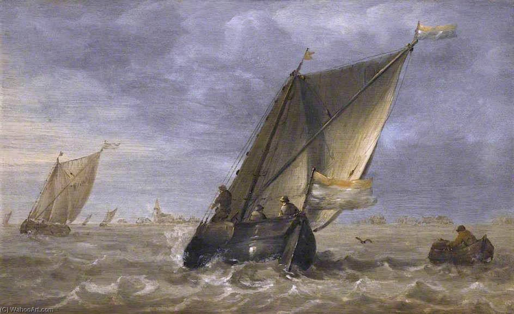 WikiOO.org - 百科事典 - 絵画、アートワーク Abraham Hendriksz Van Beijeren - 釣り ボート には 新鮮な そよ風