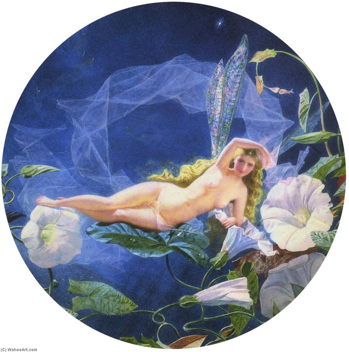 Wikioo.org – L'Encyclopédie des Beaux Arts - Peinture, Oeuvre de John Simmons - Une fée au milieu de  Liseron