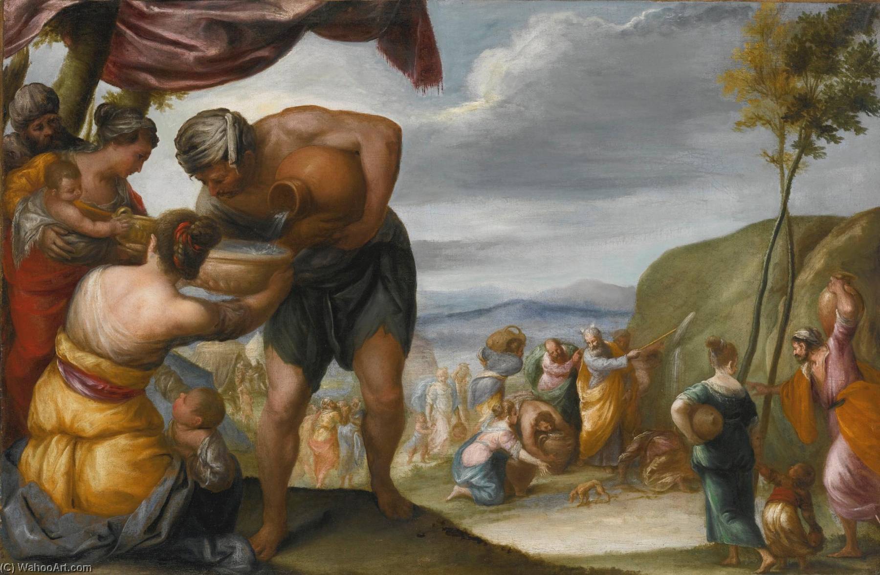Wikioo.org - The Encyclopedia of Fine Arts - Painting, Artwork by Juan Antonio Frias Y Escalante - Moses Striking the Rock and the Drunkenness of Noah a pair