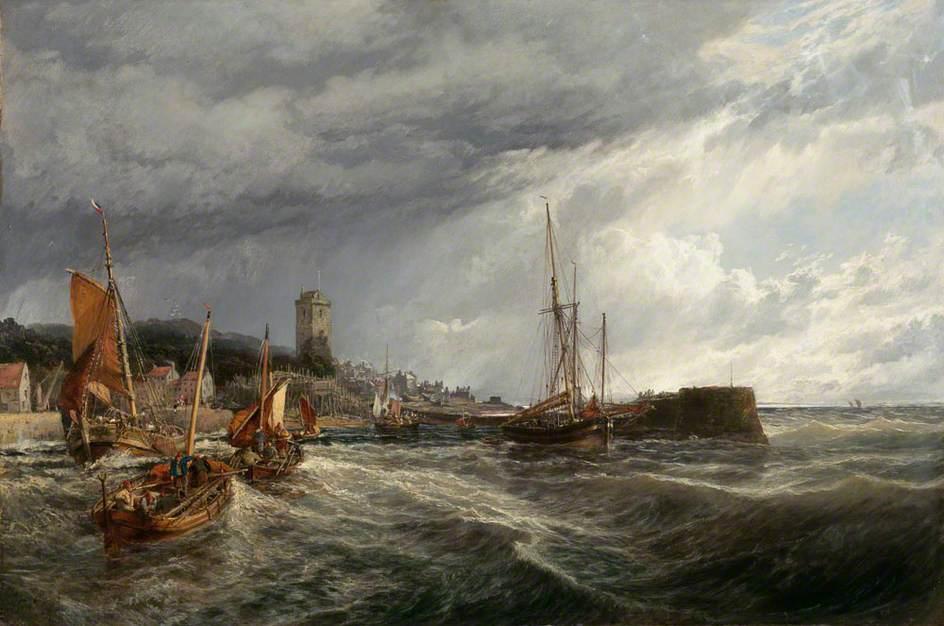 Wikioo.org - The Encyclopedia of Fine Arts - Painting, Artwork by Samuel Bough - Fishing Boats Running into Port