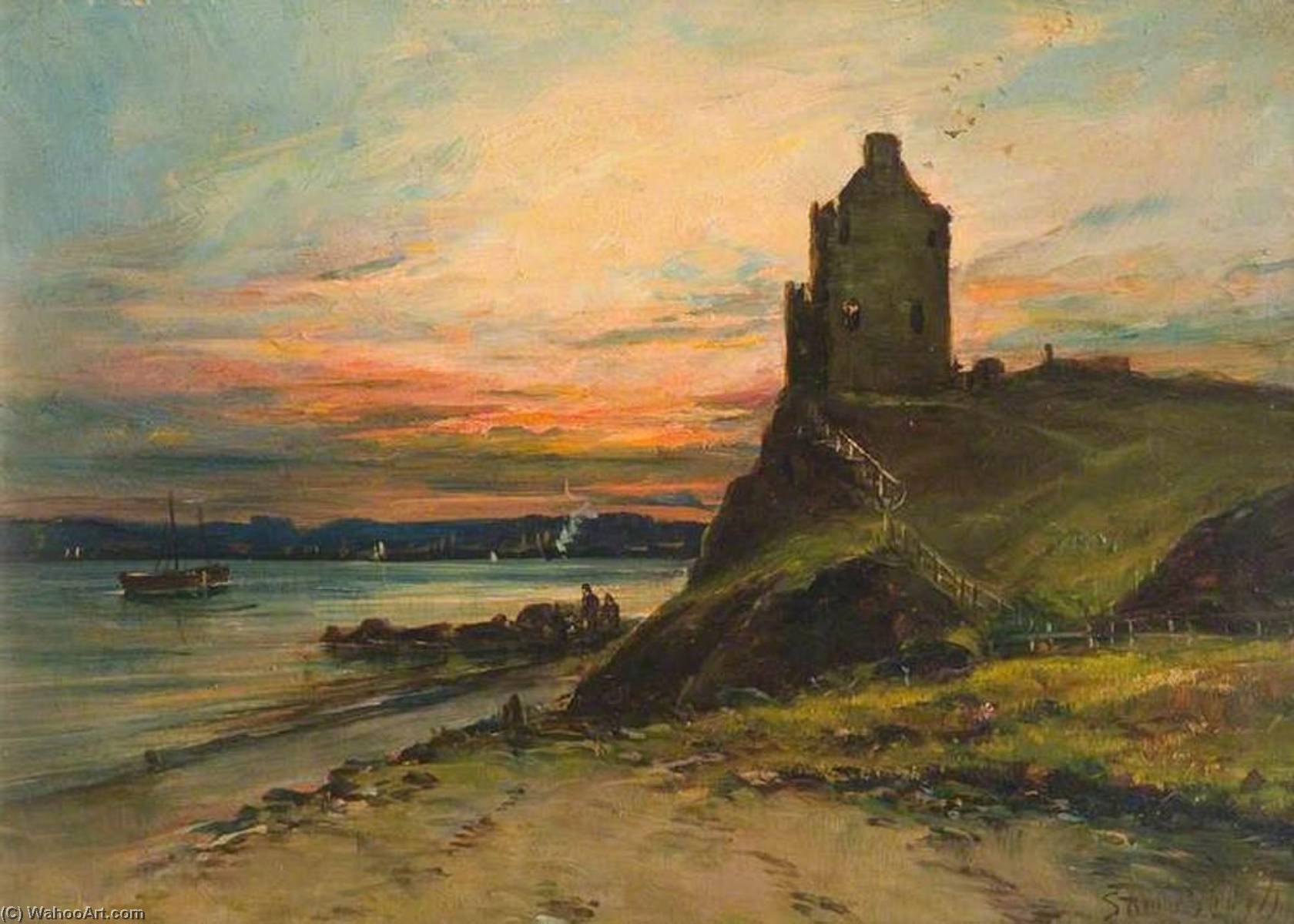 Wikioo.org - The Encyclopedia of Fine Arts - Painting, Artwork by Samuel Bough - Castle Ruins on a Cliff Edge