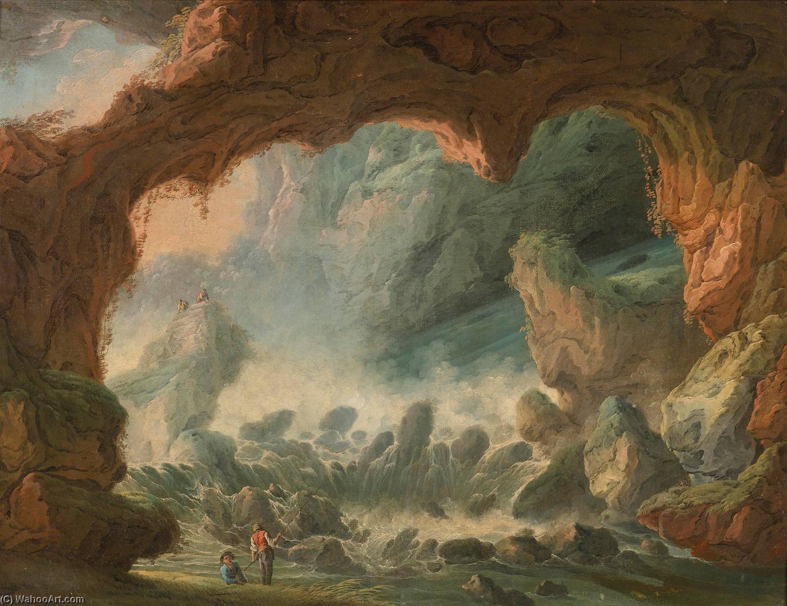 Wikioo.org - The Encyclopedia of Fine Arts - Painting, Artwork by Louis Philippe Crepin - Landscape with a Cave
