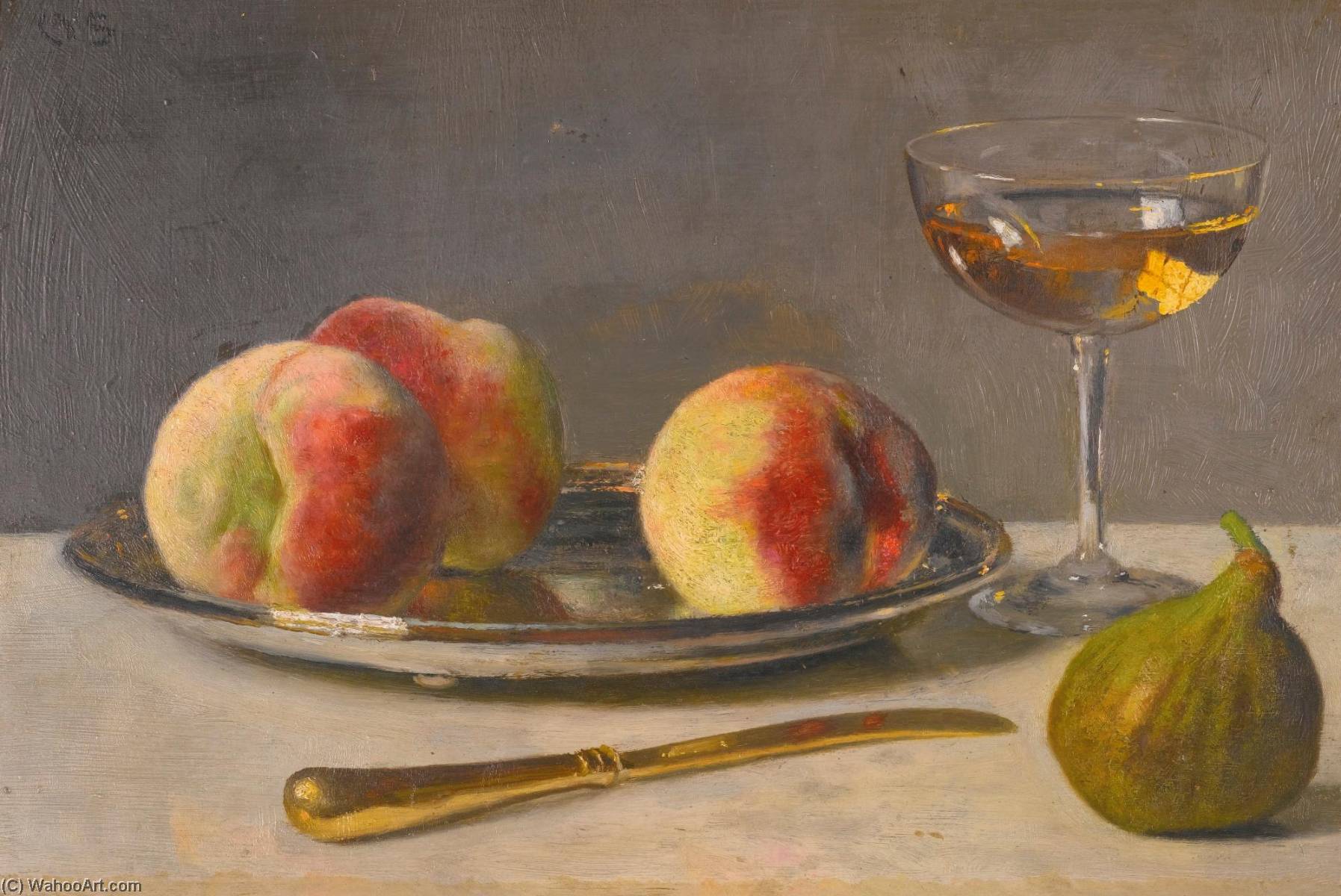 Wikioo.org - The Encyclopedia of Fine Arts - Painting, Artwork by Otto Scholderer - Still Life with Peaches and Fig