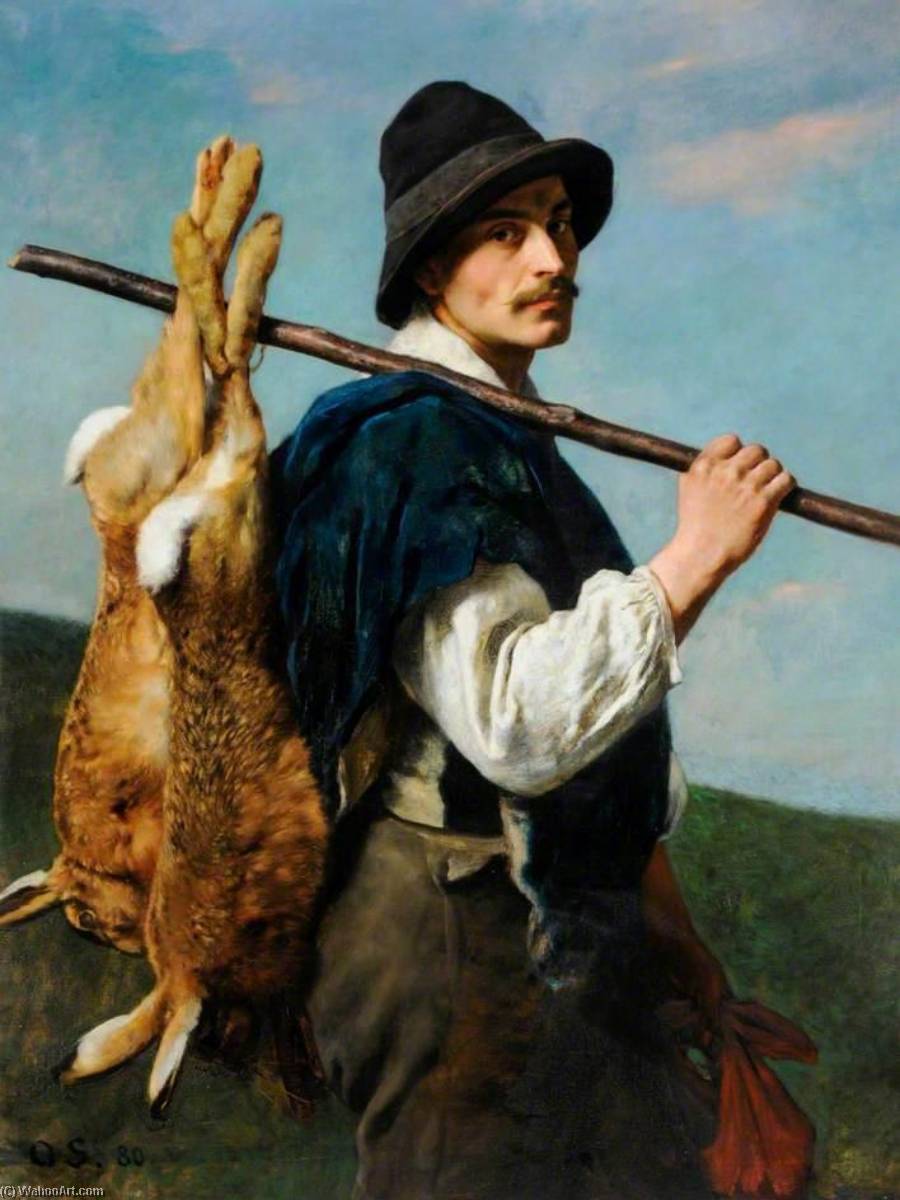 Wikioo.org - The Encyclopedia of Fine Arts - Painting, Artwork by Otto Scholderer - Man and Hares