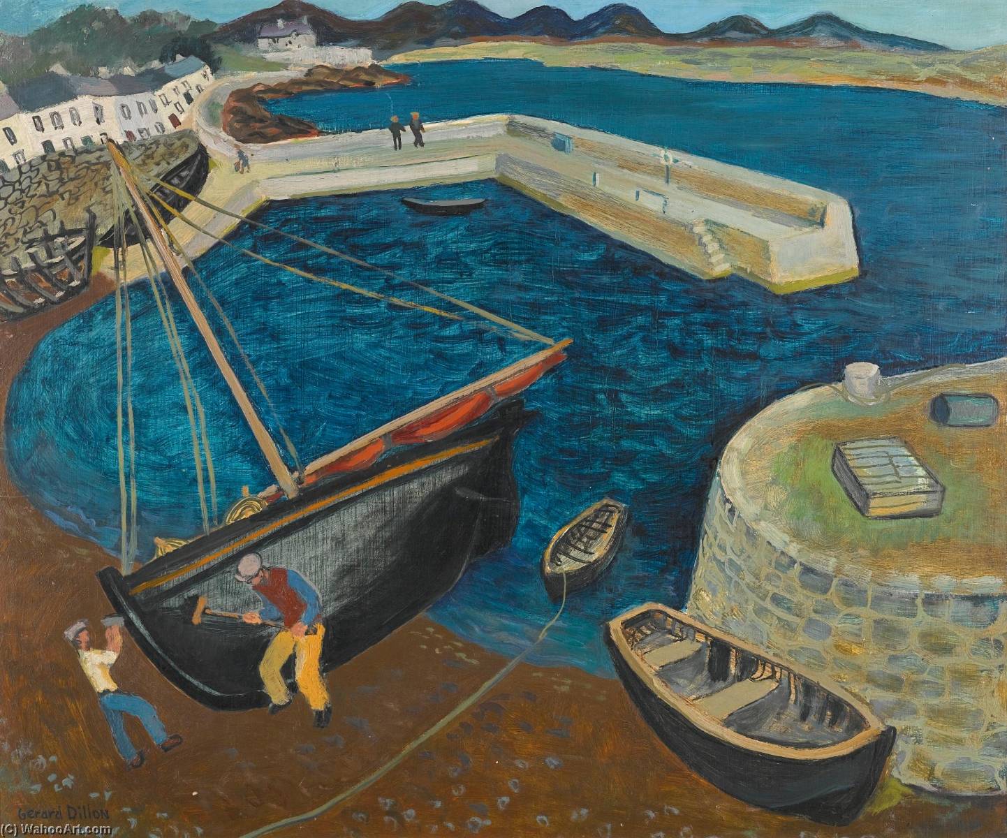 Wikioo.org - The Encyclopedia of Fine Arts - Painting, Artwork by Gerard Dillon - Cleaning the Boat (Roundstone)