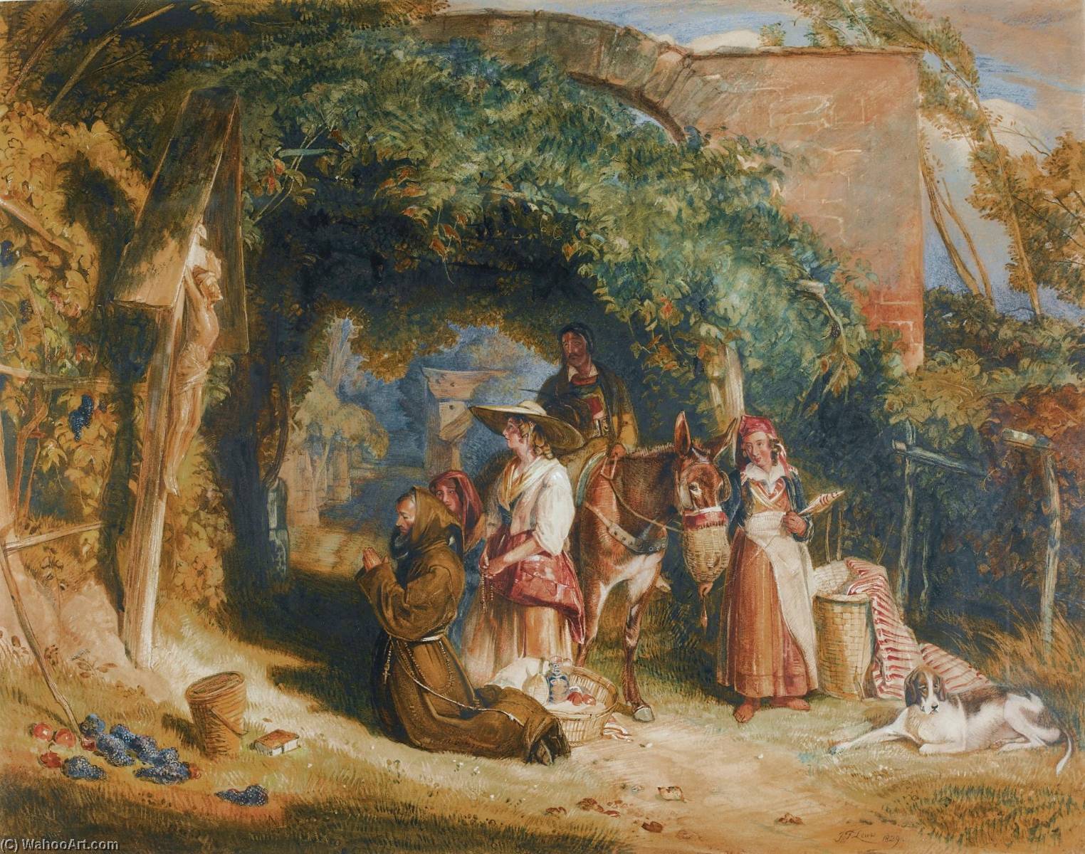 Wikioo.org - สารานุกรมวิจิตรศิลป์ - จิตรกรรม John Frederick Lewis - Peasants of the Italian Tyrol at their devotions