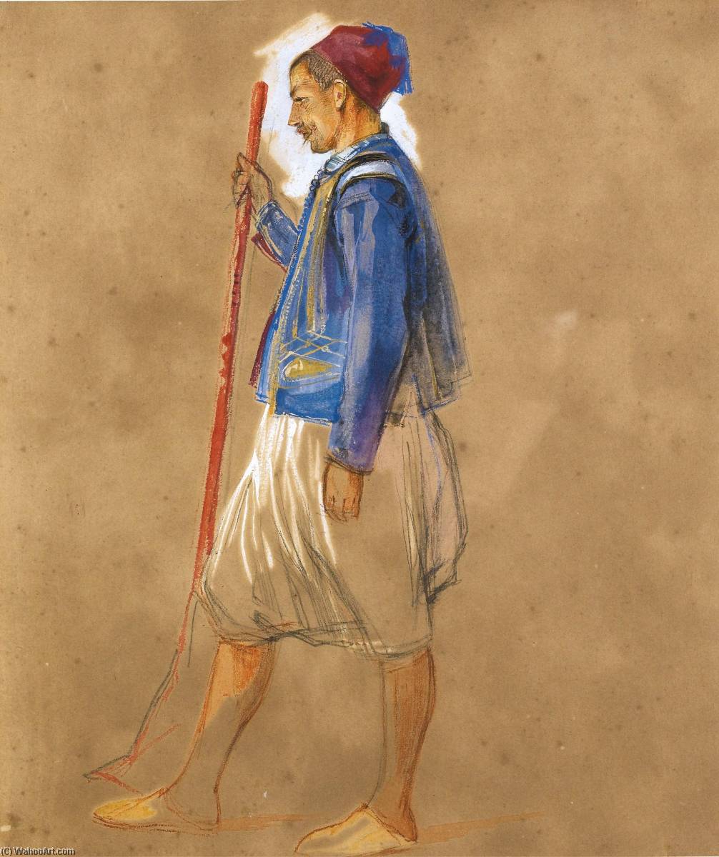 WikiOO.org - Encyclopedia of Fine Arts - Lukisan, Artwork John Frederick Lewis - A Study of a Greek Man