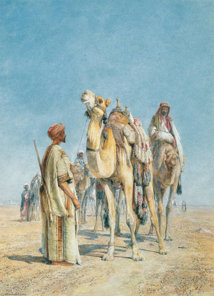 Wikioo.org - สารานุกรมวิจิตรศิลป์ - จิตรกรรม John Frederick Lewis - Halt in the Desert