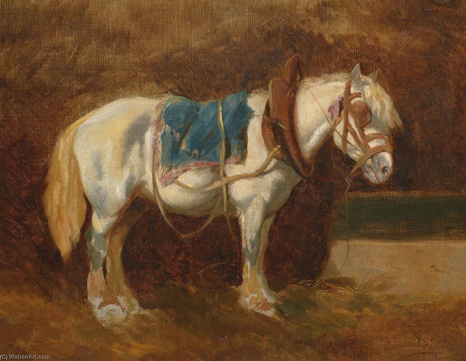 Wikioo.org - The Encyclopedia of Fine Arts - Painting, Artwork by Rudolf Koller - Gesattelter Schimmel, 1850