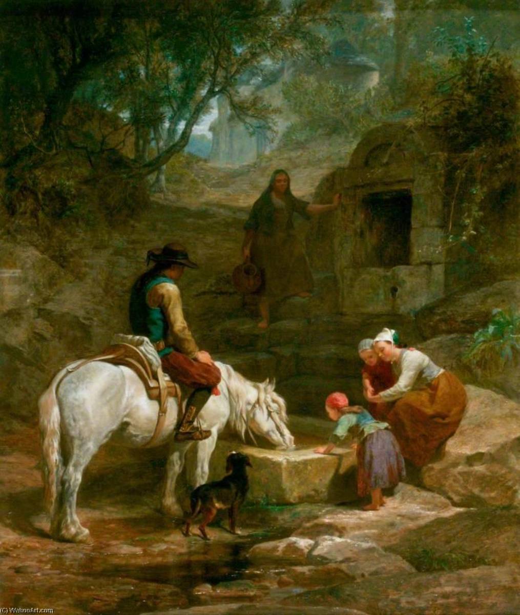 Wikioo.org - The Encyclopedia of Fine Arts - Painting, Artwork by Frederick Goodall - The Drinking Trough A Scene in Brittany