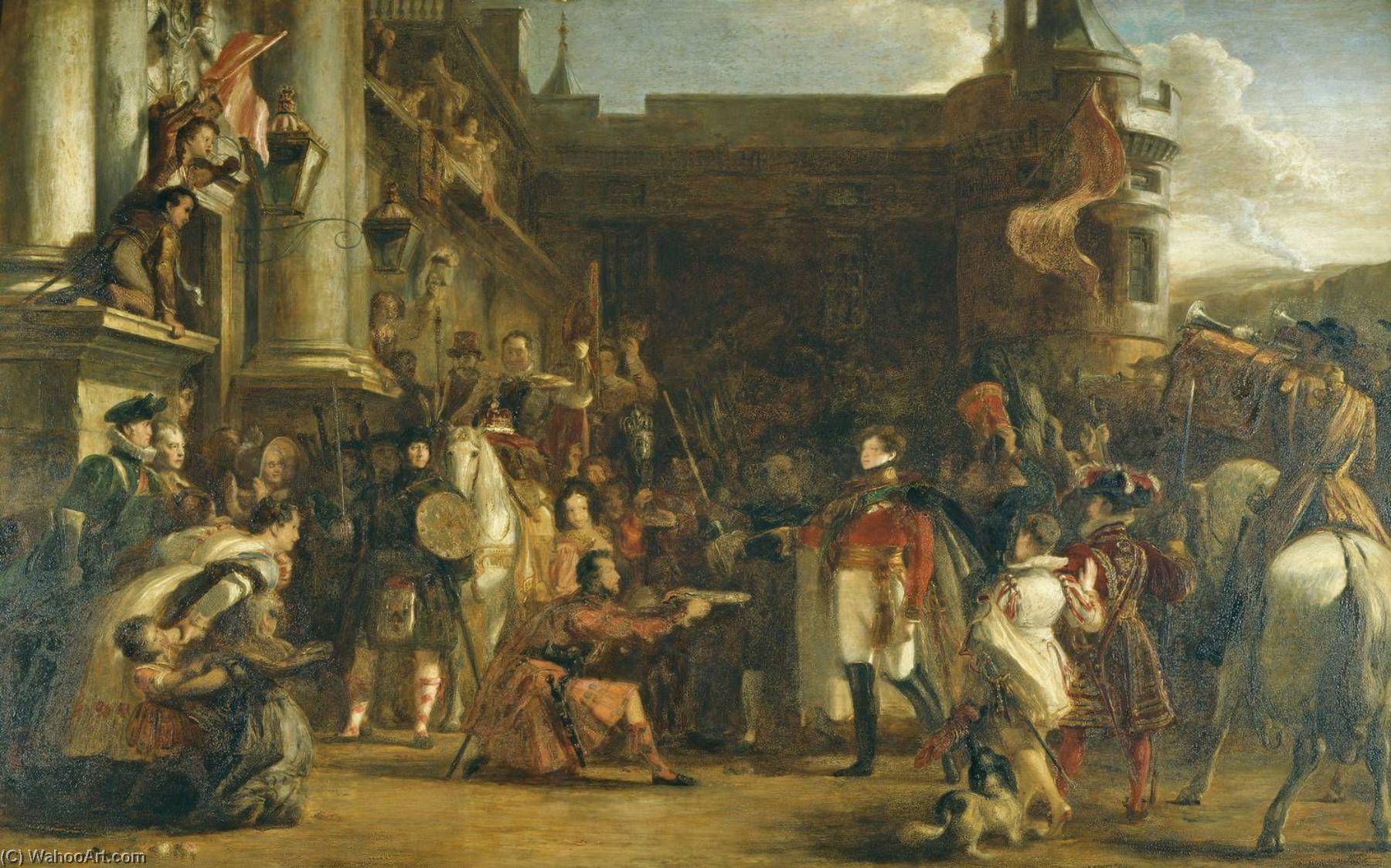 Wikioo.org - The Encyclopedia of Fine Arts - Painting, Artwork by David Wilkie Wynfield - The Entrance of George IV at Holyroodhouse