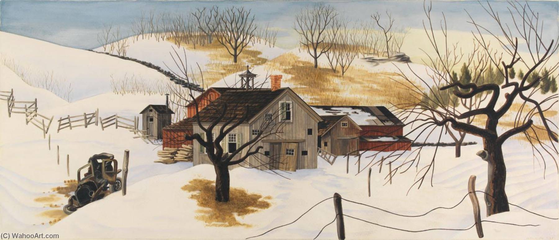 Wikioo.org - The Encyclopedia of Fine Arts - Painting, Artwork by Peter Blume - Beatty's Barn (study for mural, Canonsburg, Pennsylvania Post Office)