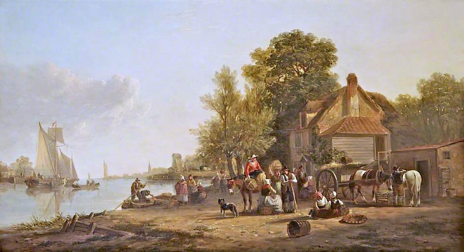 Wikioo.org - The Encyclopedia of Fine Arts - Painting, Artwork by Augustus Wall Callcott - Dutch River Scene