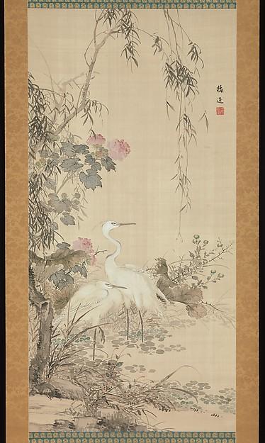 WikiOO.org – 美術百科全書 - 繪畫，作品 Yamamoto Baiitsu - 柳和 苍鹭