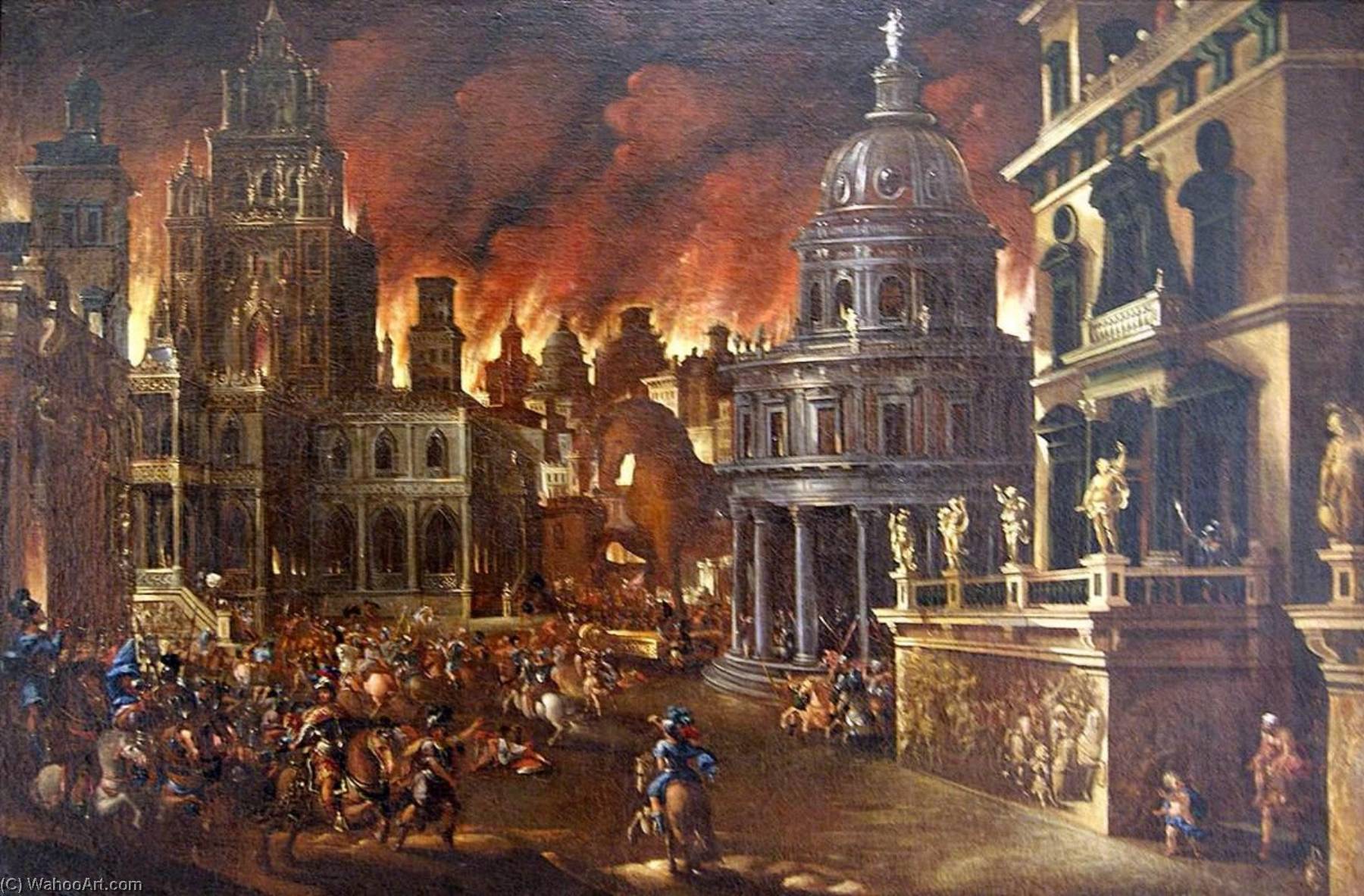Wikioo.org - Bách khoa toàn thư về mỹ thuật - Vẽ tranh, Tác phẩm nghệ thuật Francisco Gutiérrez Cabello - The Burning of Troy