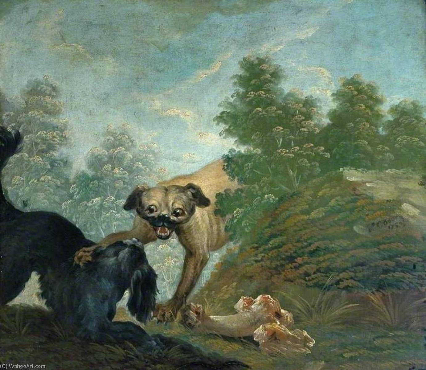 Wikioo.org - The Encyclopedia of Fine Arts - Painting, Artwork by Jacques Charles Oudry - Two Dogs Fighting over a Bone