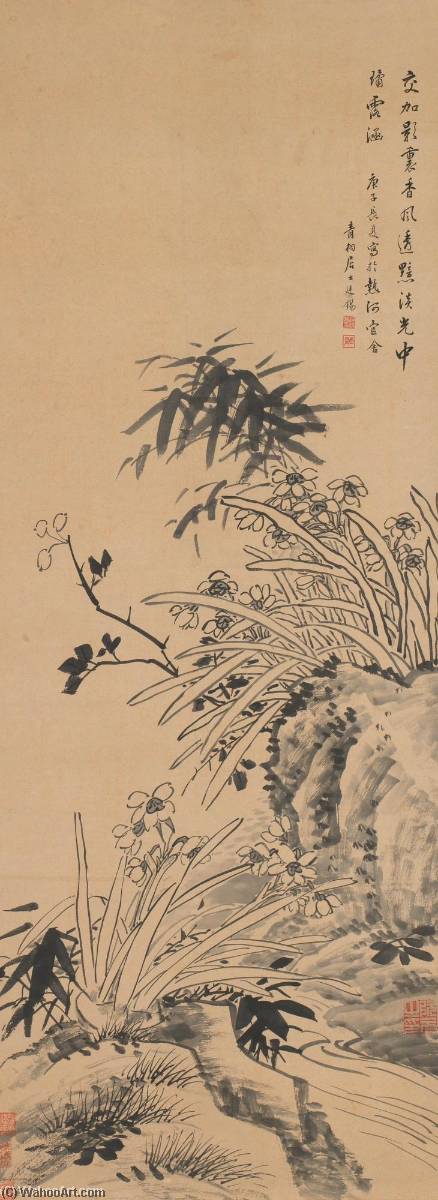 WikiOO.org - Encyclopedia of Fine Arts - Lukisan, Artwork Jiang Tingxi - ORCHID, BAMBOO AND ROCK