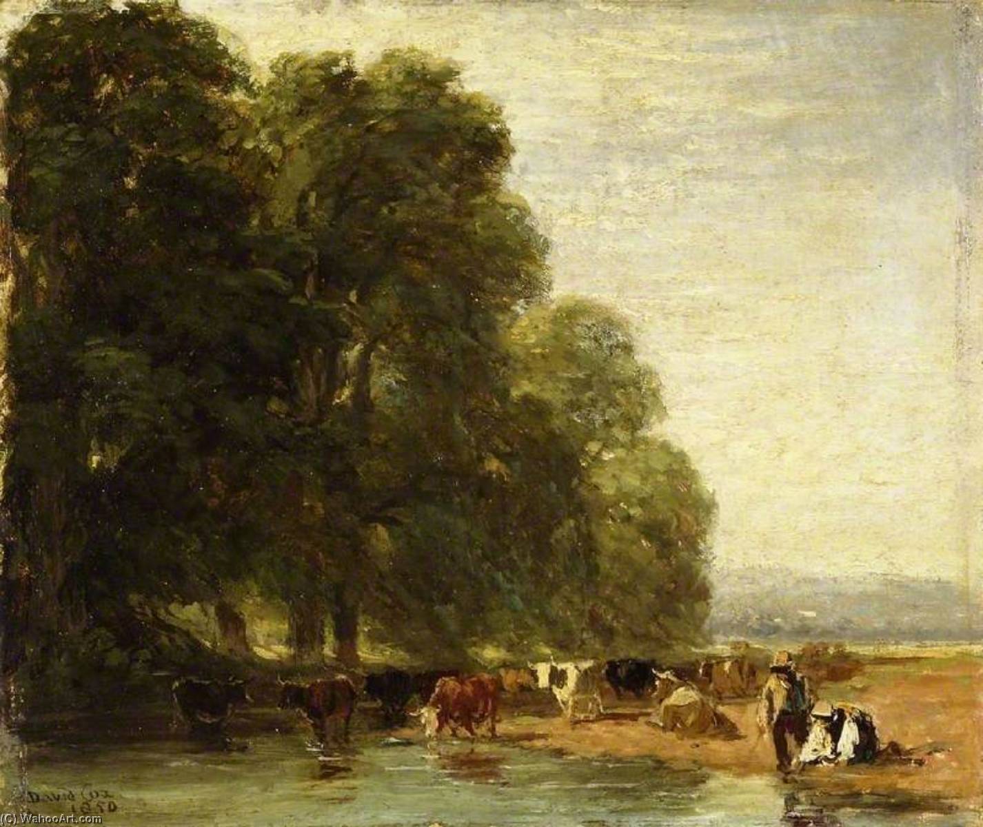 WikiOO.org - دایره المعارف هنرهای زیبا - نقاشی، آثار هنری David Cox The Elder - Landscape with Cattle by a Pool