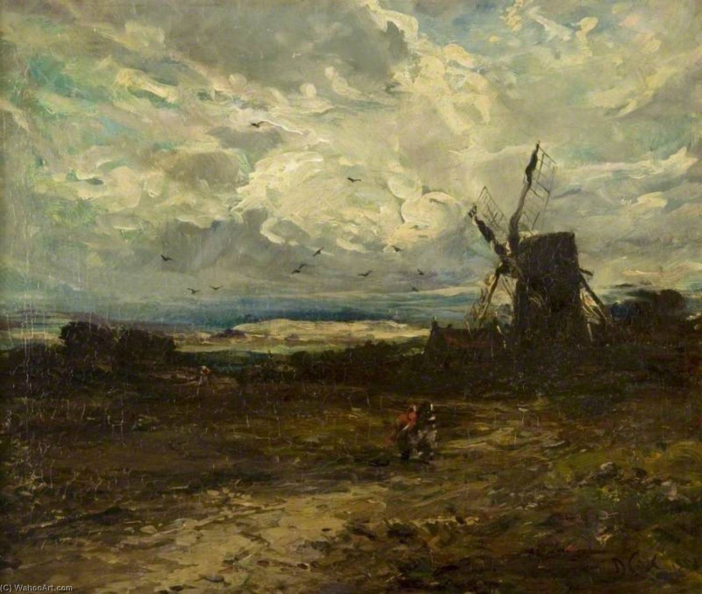 Wikioo.org - The Encyclopedia of Fine Arts - Painting, Artwork by David Cox The Elder - Landscape with a Windmill