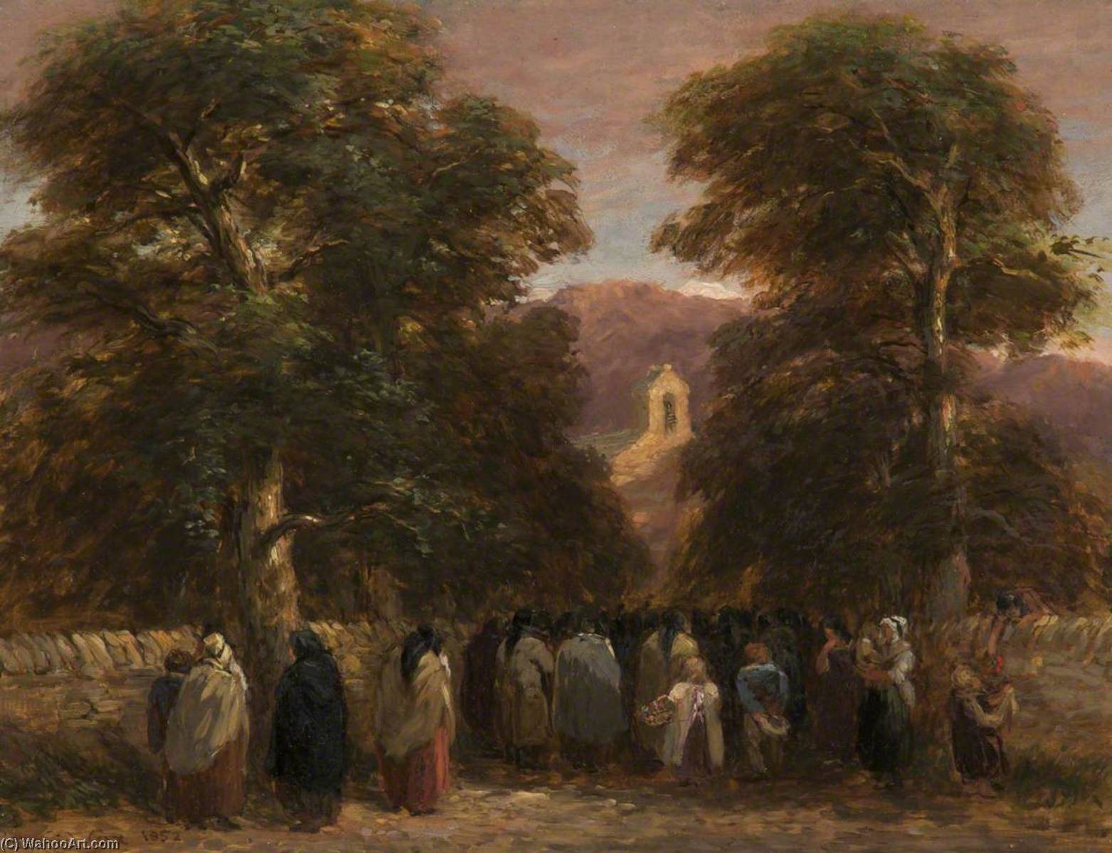 Wikioo.org - The Encyclopedia of Fine Arts - Painting, Artwork by David Cox The Elder - A Welsh Funeral, Bettws Church